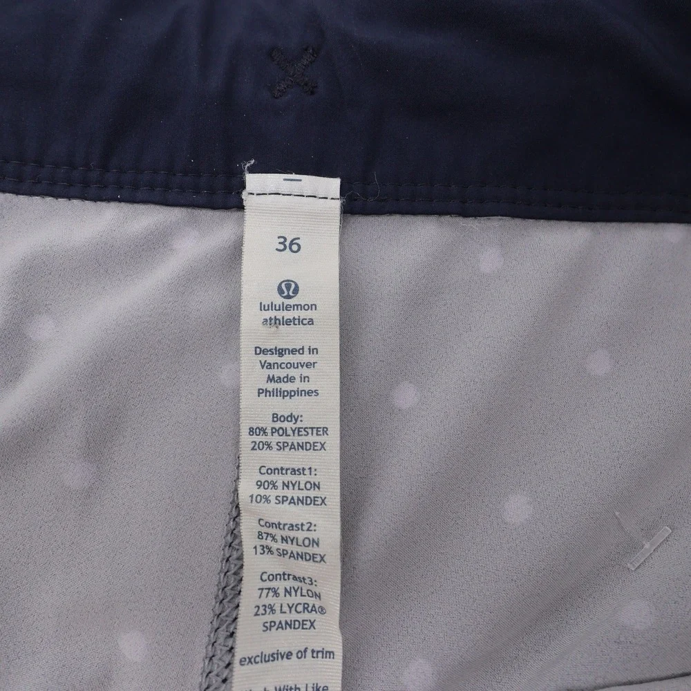 Lululemon Polka Dot Board Shorts Navy Blue Drawstring Swim Trunks Mens‎ 36